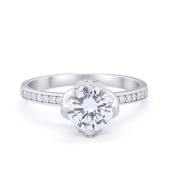 Floral Wedding Bridal Ring Simulated Cubic Zirconia 925 Sterling Silver